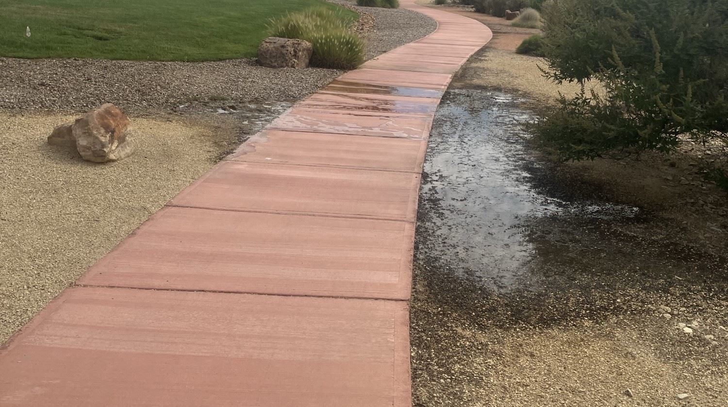 standing water off the side of a sidewalk